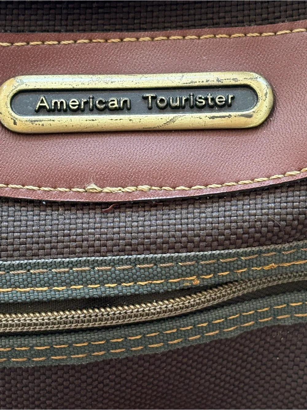 American tourist, vintage Olive Green Canvas Duffel Bag with Brown leather trim